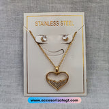 Set de Cadena y Aretes de Acero, Corazón [AC261]
