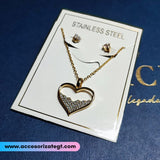 Set de Cadena y Aretes de Acero, Corazón [AC261]