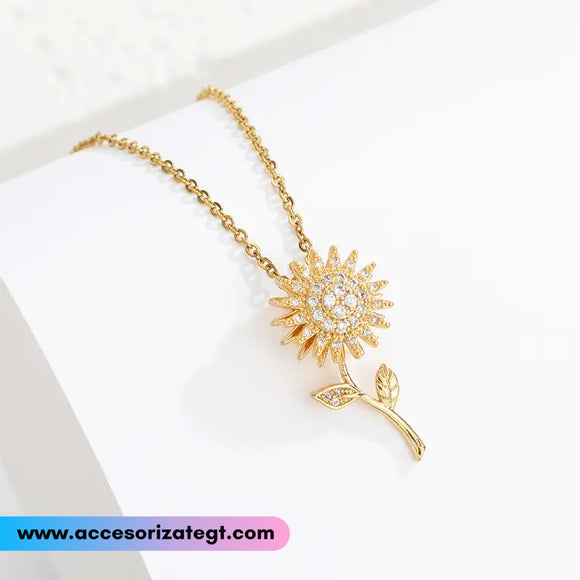 Cadena de Acero Dorado con Dije de Girasol Giratorio [AC307]