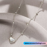 Cadena de Acero con Bolitas y Dije de Corazón, Plata [AC314]