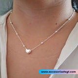 Cadena de Acero con Bolitas y Dije de Corazón, Plata [AC314]