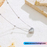 Cadena de Acero con Bolitas y Dije de Corazón, Plata [AC314]