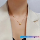 Cadena de Acero con Bolitas y Dije de Corazón, Oro [AC315]