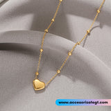 Cadena de Acero con Bolitas y Dije de Corazón, Oro [AC315]