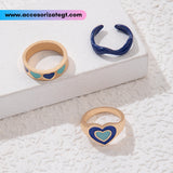 Set de Anillos con Corazones en Tonos Azules [AN1037]