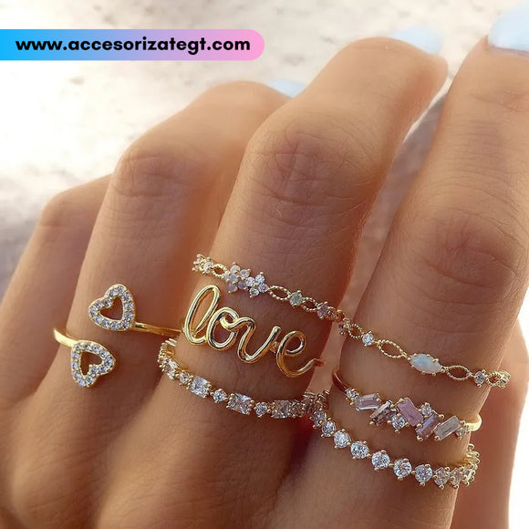 Set de Anillos Love Color Oro [AN1098]