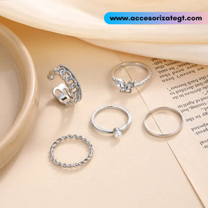 Set de Anillos de Perla y Mariposa, Plata [AN1105]