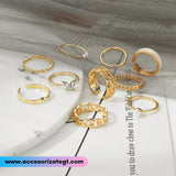 Set de Anillos Mariposa y Perlas, 10 Piezas [AN1106]