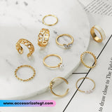Set de Anillos Mariposa y Perlas, 10 Piezas [AN1106]
