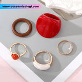 Set dr 5 Anillos con Acrílico y Madera [AN1109]