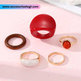 Set dr 5 Anillos con Acrílico y Madera [AN1109]