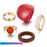 Set dr 5 Anillos con Acrílico y Madera [AN1109]