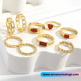 Set de Anillos con Corazones y Cristales Rojos [AN1114]