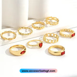 Set de Anillos con Corazones y Cristales Rojos [AN1114]