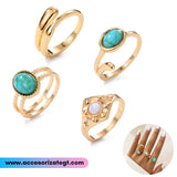 Set de Anillos con Decoraciones Turquesa [AN1115]
