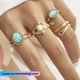 Set de Anillos con Decoraciones Turquesa [AN1115]