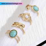 Set de Anillos con Decoraciones Turquesa [AN1115]