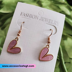 Aretes de Corazones Color Rosa [AR1566]