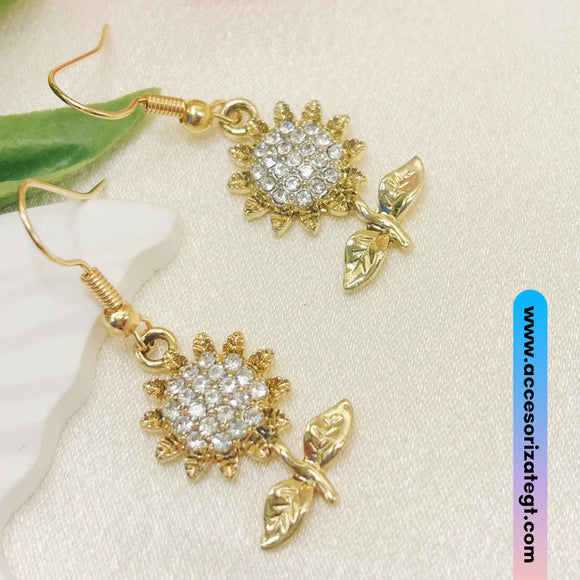 Aretes de Girasoles Color Oro [AR1655]