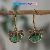 Aretes de Libélulas y Cristal Verde [AR1662)