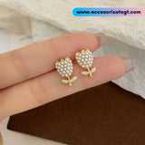 Aretes de Tulipanes Decorados con Perlas [AR1672]