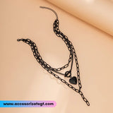 Cadena Negra Multicapa con Dije de Corazón [CD1282]