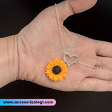 Cadena con Dijes de Corazón y Girasol [CD1326]