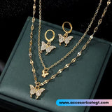 Set de Cadena y Aretes de Mariposas, Oro [CD1331]
