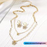 Set de Cadena y Aretes de Mariposas, Oro [CD1331]