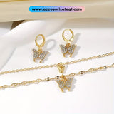 Set de Cadena y Aretes de Mariposas, Oro [CD1331]