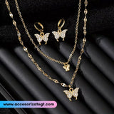 Set de Cadena y Aretes de Mariposas, Oro [CD1331]