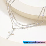 Cadena Multicapa con Perlas y Dije de Cruz [CD1337]