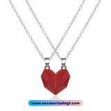 Set de Cadenas con Dije Magnético de Corazón, Rojo [CN137]