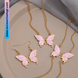 Set de Cadenas y Pulseras de Mariposas Color Rosa [CN155]