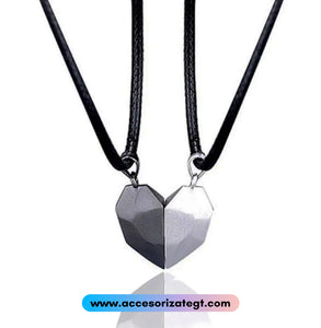 Set de Collares Magnéticos de Corazón Negro y Plata [CN170]