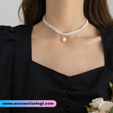 Gargantilla Doble de Perlas con Dije Ovalado [EL361]