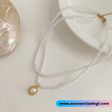 Gargantilla Doble de Perlas con Dije Ovalado [EL361]