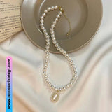 Colar de Perlas con Medallón Beige [EL404]