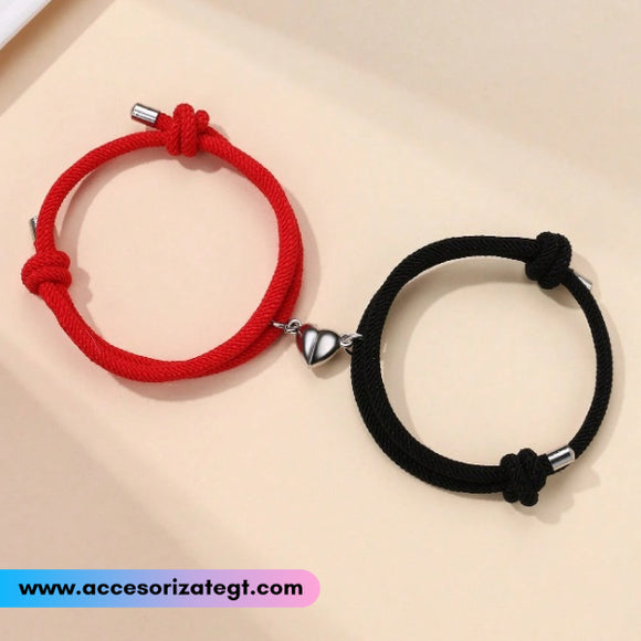 Set de Pulseras con Imanes de Corazón, Rojo y Negro [JP508]
