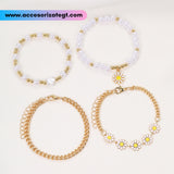 Set de Pulseras de Perlas y Margaritas [JP741]