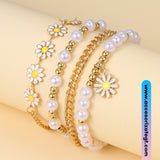 Set de Pulseras de Perlas y Margaritas [JP741]