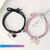 Pulseras Rosa y Negro con Dijes de Corazones y Estrellas [JP761]