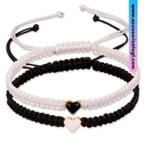 Set de Pulseras Blanco y Negro con Corazones [JP762]