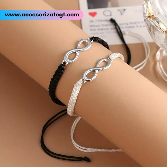 Set de Pulseras con Dije de Infinito, Blanco y Negro [JP768]