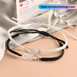 Set de Pulseras con Dije de Infinito, Blanco y Negro [JP768]