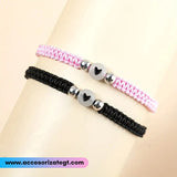Set de Pulseras Rosa y Negro con Dijes de Corazón Negro [JP769]