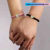 Set de Pulseras Rosa y Negro con Dijes de Corazón Negro [JP769]