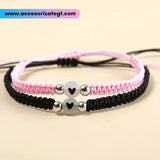 Set de Pulseras Rosa y Negro con Dijes de Corazón Negro [JP769]