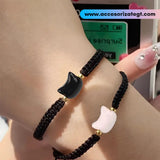 Set de Pulseras Negras con Dijes de Gatos [JP771]