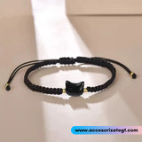 Set de Pulseras Negras con Dijes de Gatos [JP771]